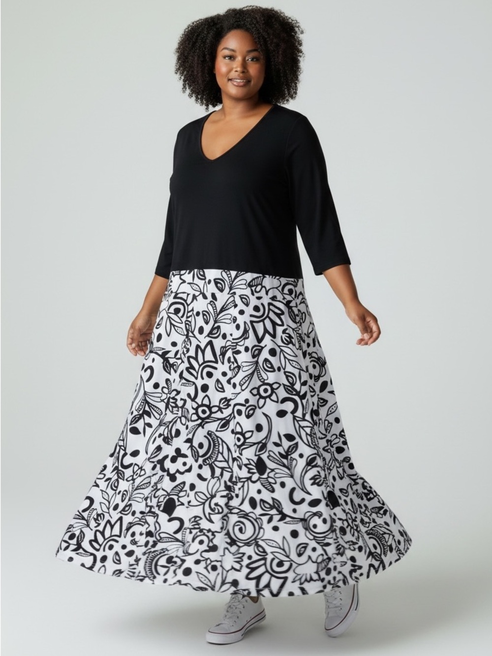 eShakti Women's Black White Short Sleeve Fit & Flare Dress Pockets Size 3X 26W